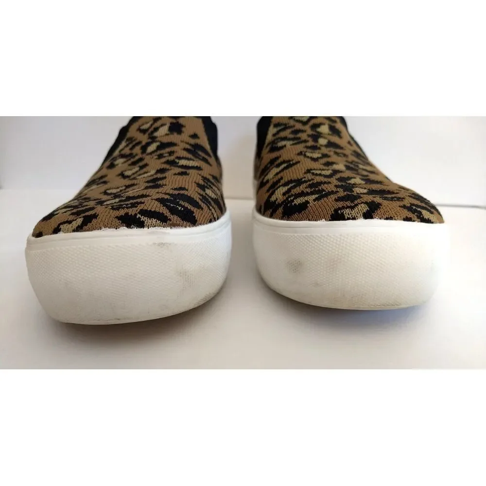 Cushionaire Leopard Print Slip On‎ Knit Sneakers Rory Women's 8M Heel Tab